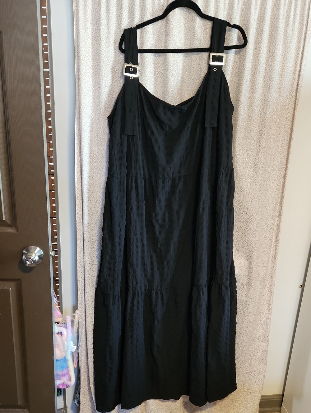ASOS Curve Black Tiered Maxi Dress with Overalls Buckle Straps